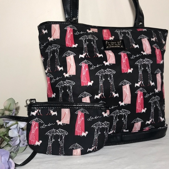 Lulu Guinness London Dog Print Black Tote & Wallet - Picture 1 of 7